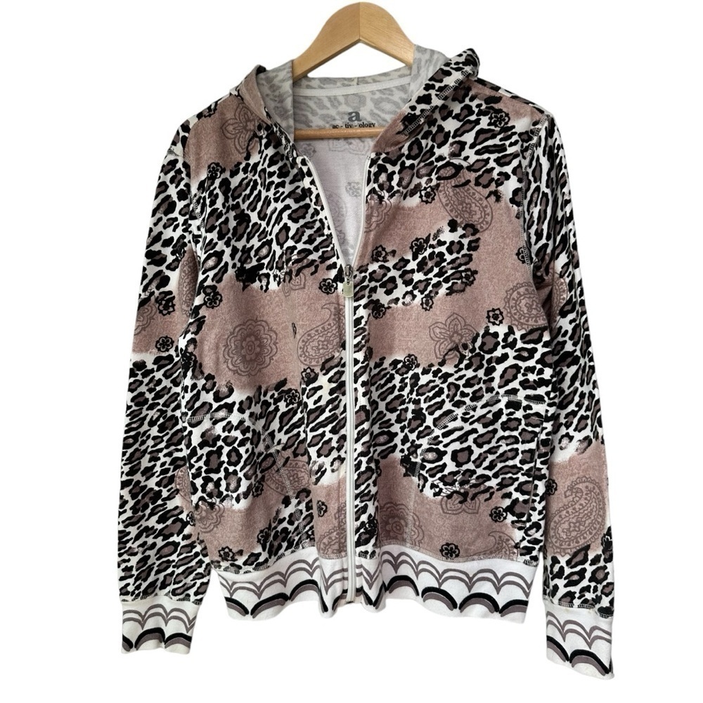 Ac-tiv-ology Animal Print Zipper Long Sleeve Hoodie, Large